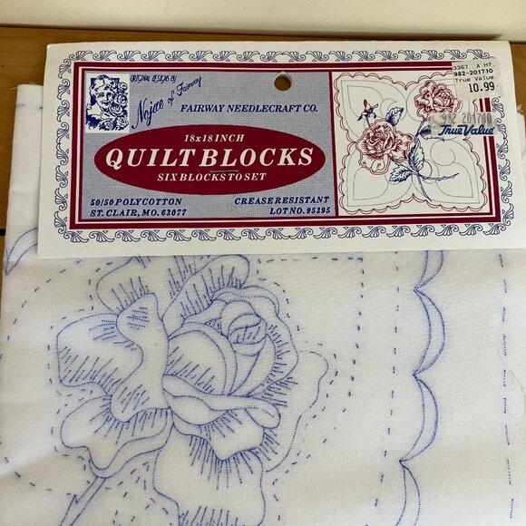 Pre-Printed 6 Quilt Blocks Rose Flower Design Nojae by Fairway NWT 18x18" 95395 - Picture 3 of 5